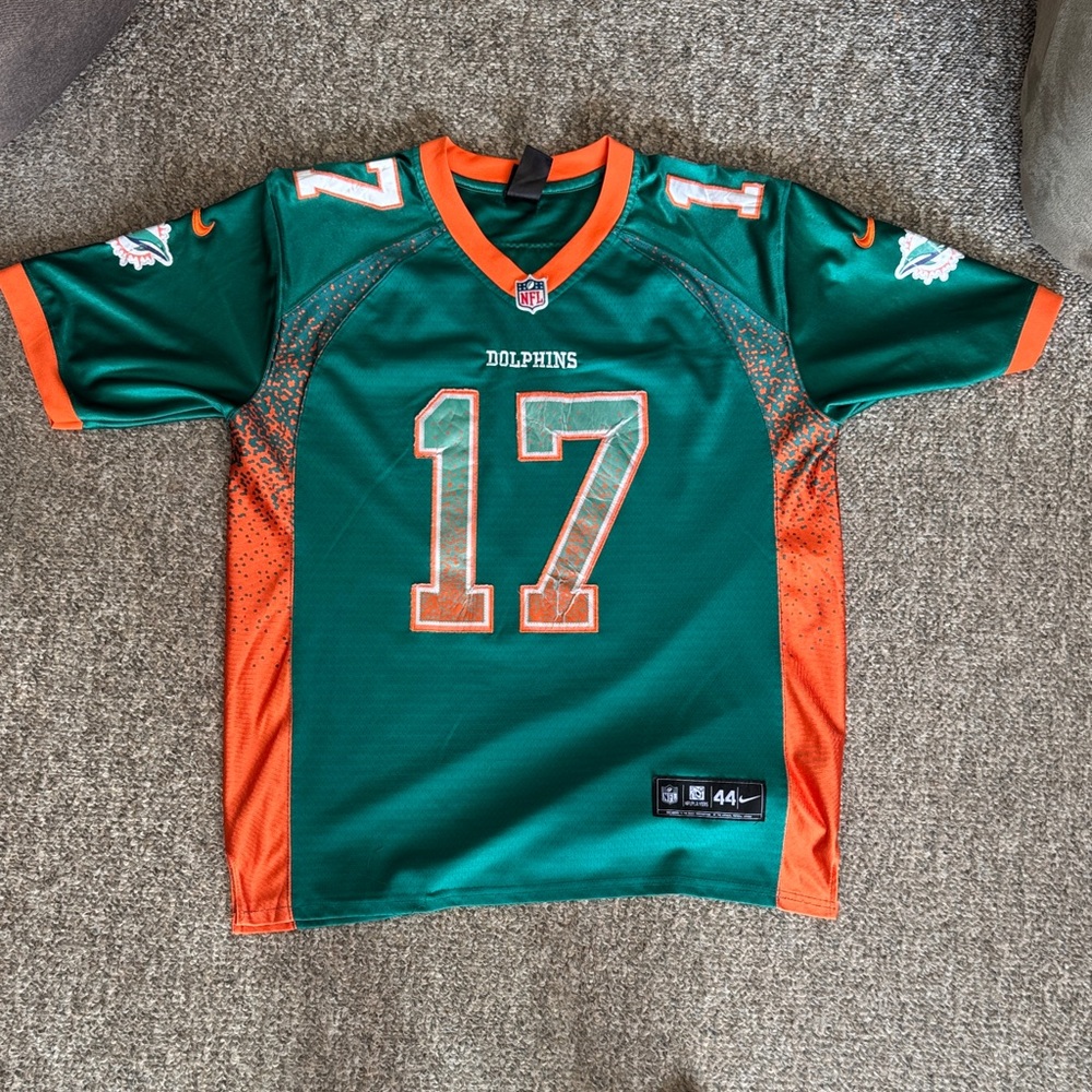 Very Worn Green and Orange Dolphins Jersey